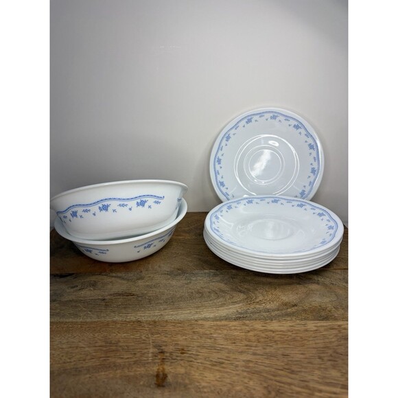 corelle Other - Corelle MORNING BLUE Saucer Plates 6.25” Blue Floral  Set of 8 + 2 Bowls Nice!